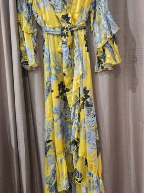 Kaktus Yellow & Blue Floral High-Low Dress